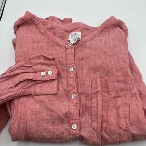 Sigrid Olsen 100% Linen Button Front Shirt Women's Large Red Long Sleeve Blouse